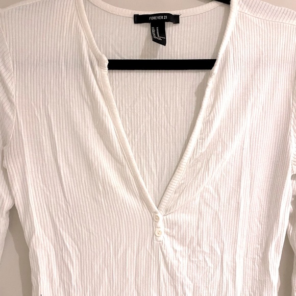 F21 White Henley Top - Picture 3 of 3